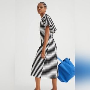 H&M Striped Open Back T-Shirt Dress Large Midi